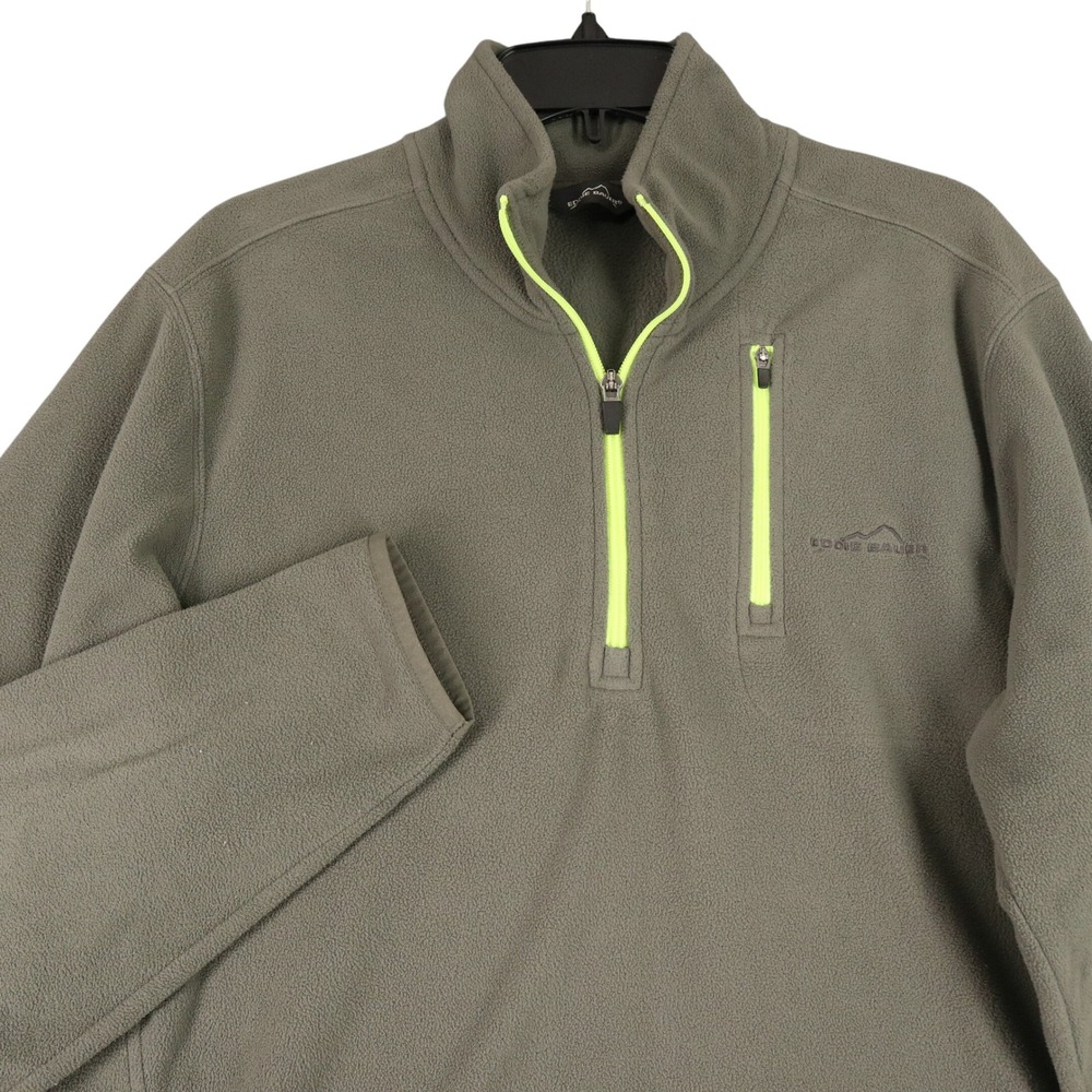 Eddie Bauer Fleece Pullover Mens M Olive Green Neon‎ Zip Hiking Layer